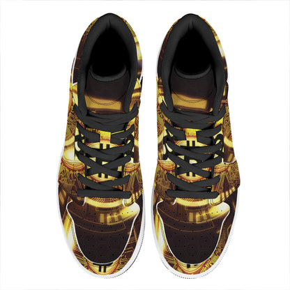 Bitcoin Crypto Symbol Print High Top Leather Sneakers