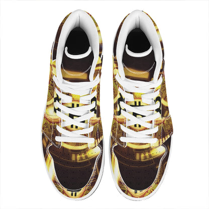 Bitcoin Crypto Symbol Print High Top Leather Sneakers