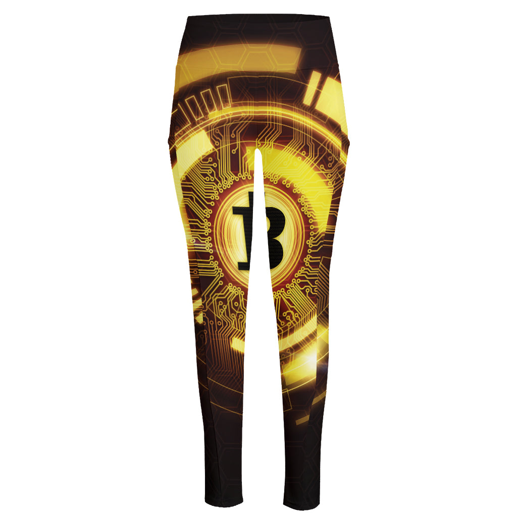 Bitcoin Crypto Symbol Print High-Waisted Pocket Leggings