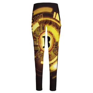 Bitcoin Crypto Symbol Print High-Waisted Pocket Leggings