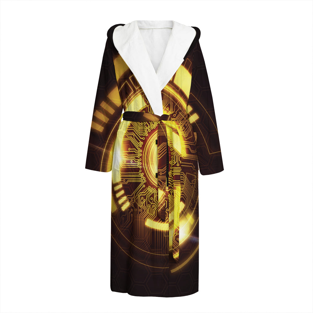 Bitcoin Crypto Symbol Print Hooded Bathrobe