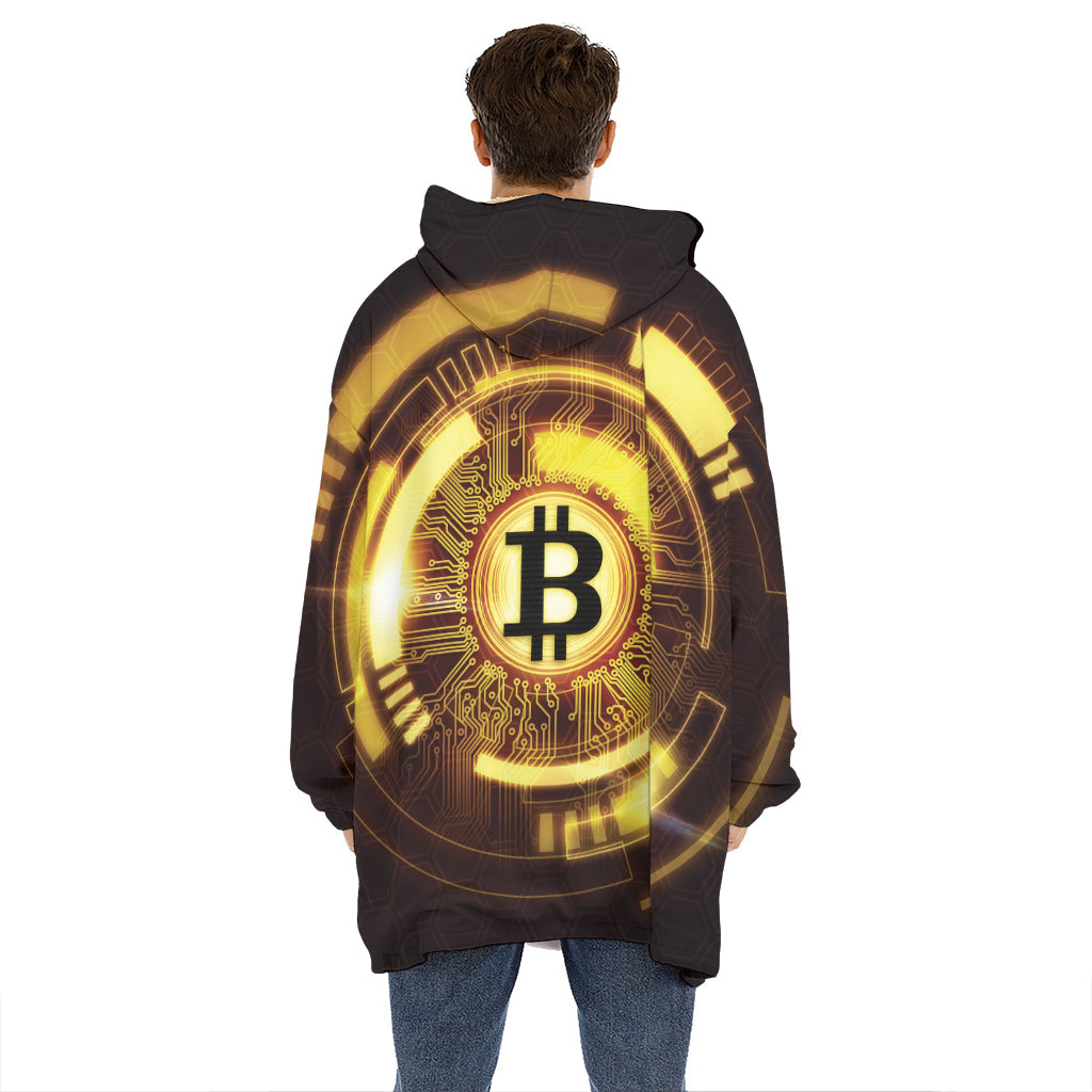 Bitcoin Crypto Symbol Print Hoodie Blanket