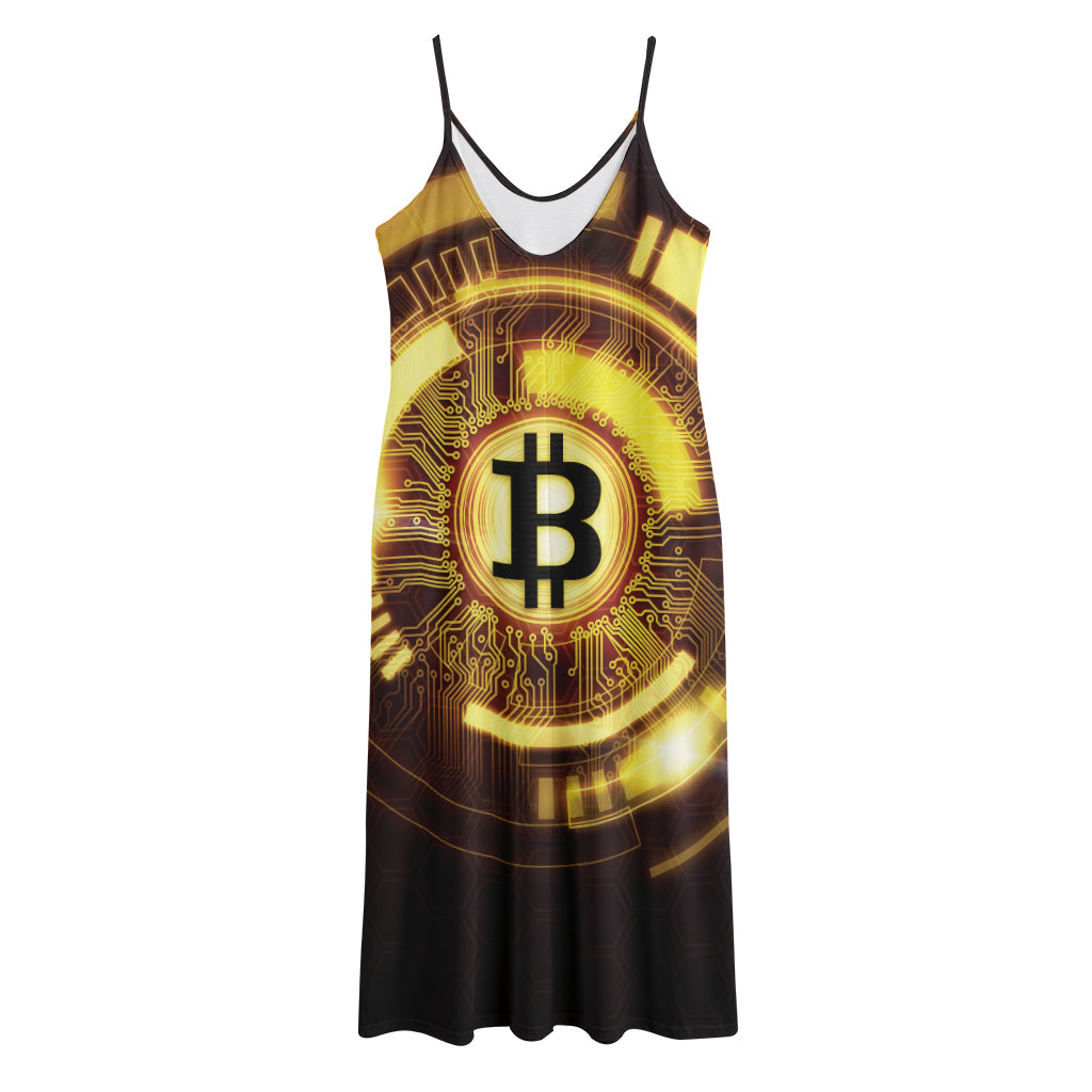 Bitcoin Crypto Symbol Print Jersey Midi Cami Dress