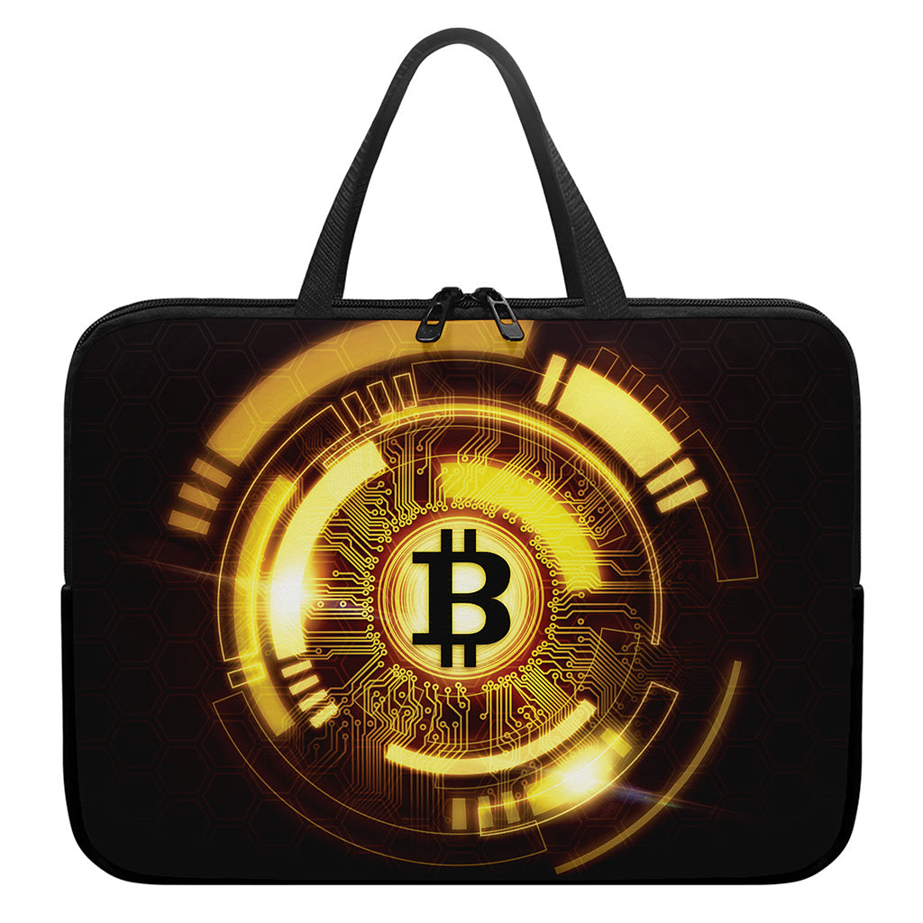 Bitcoin Crypto Symbol Print Laptop Sleeve With Handle