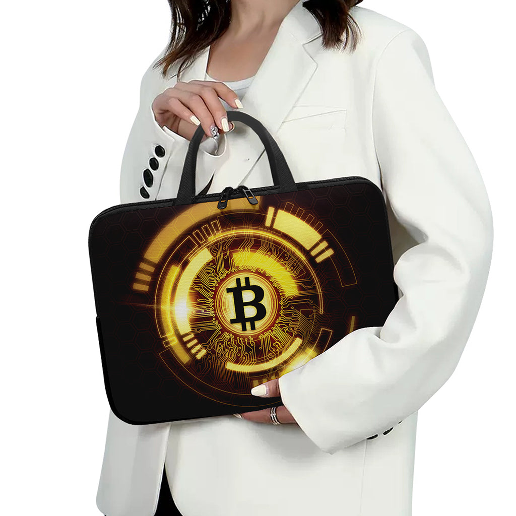 Bitcoin Crypto Symbol Print Laptop Sleeve With Handle