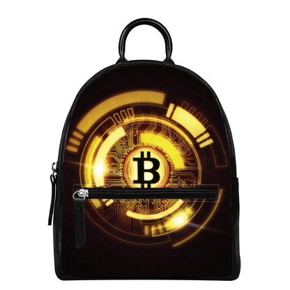 Bitcoin Crypto Symbol Print Leather Backpack