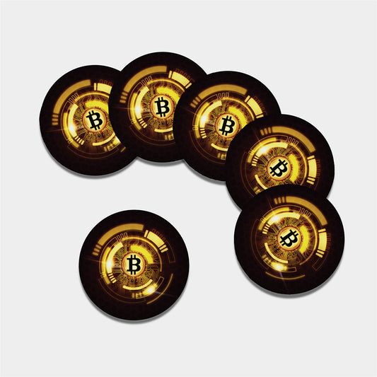 Bitcoin Crypto Symbol Print Leather Coaster Set