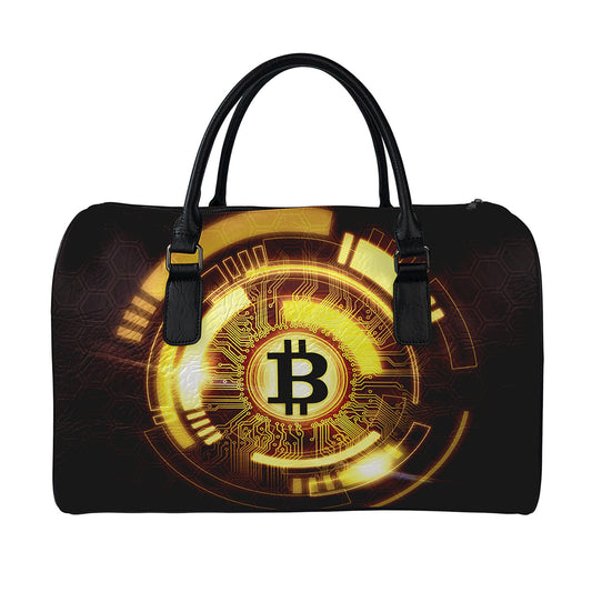 Bitcoin Crypto Symbol Print Leather Duffle Bag