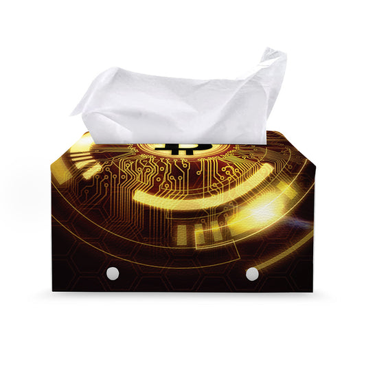 Bitcoin Crypto Symbol Print Leather Tissue Box Cover
