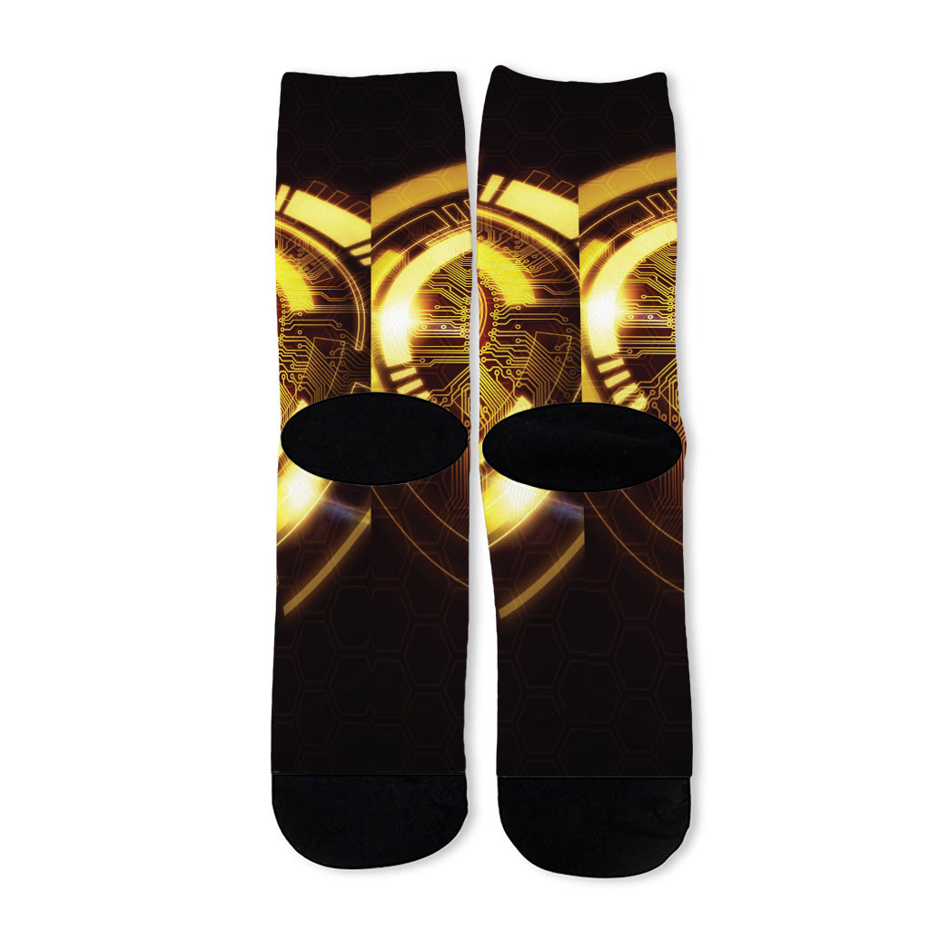 Bitcoin Crypto Symbol Print Long Socks