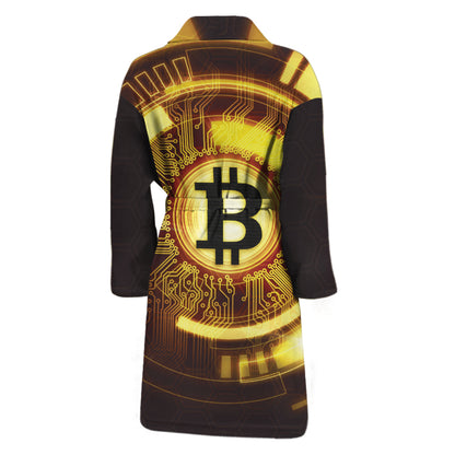 Bitcoin Crypto Symbol Print Men's Bathrobe