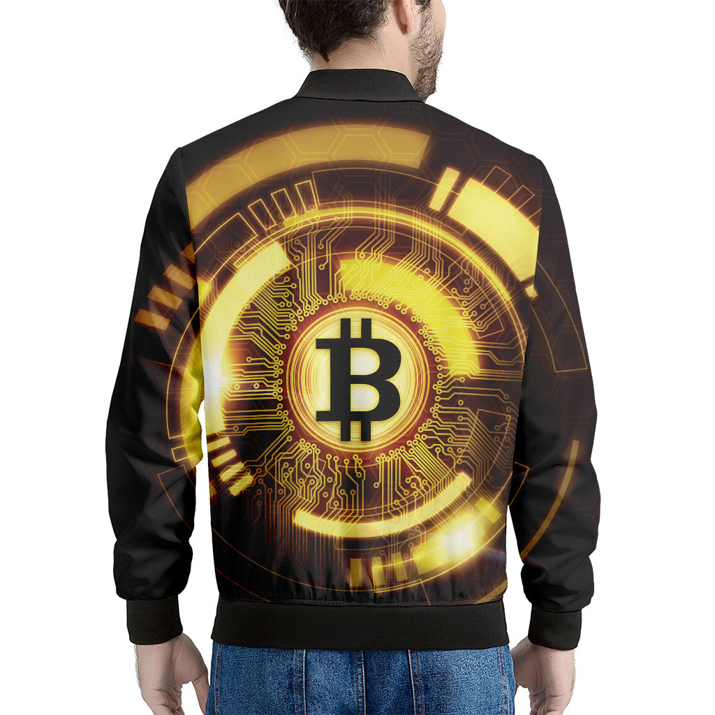 Bitcoin Crypto Symbol Print Men's Bomber Jacket