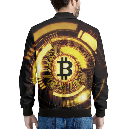Bitcoin Crypto Symbol Print Men's Bomber Jacket
