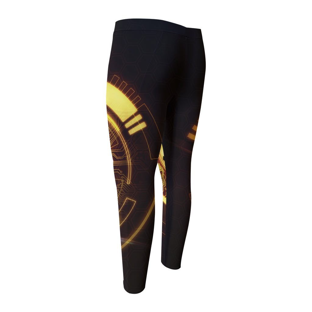 Bitcoin Crypto Symbol Print Men's Compression Pants