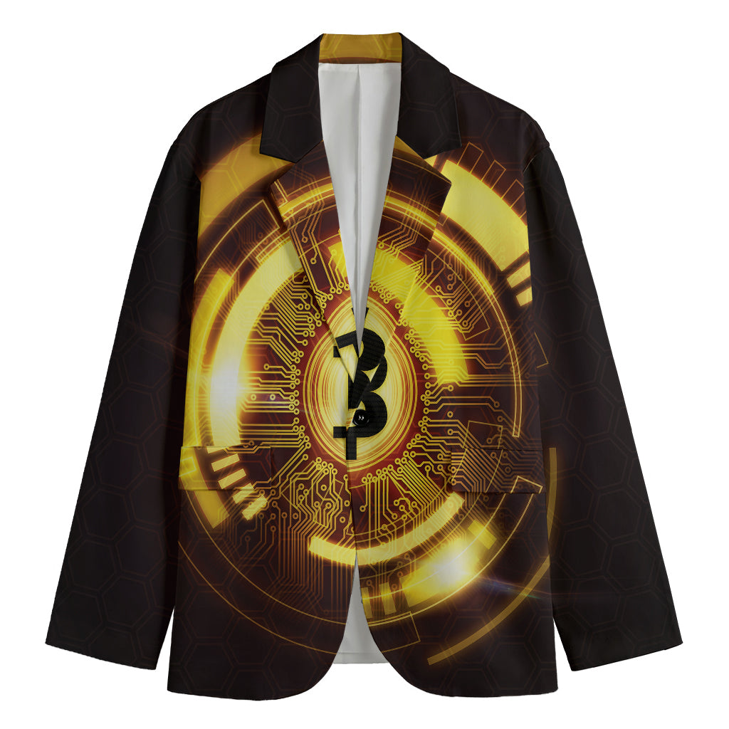 Bitcoin Crypto Symbol Print Men's Cotton Blazer