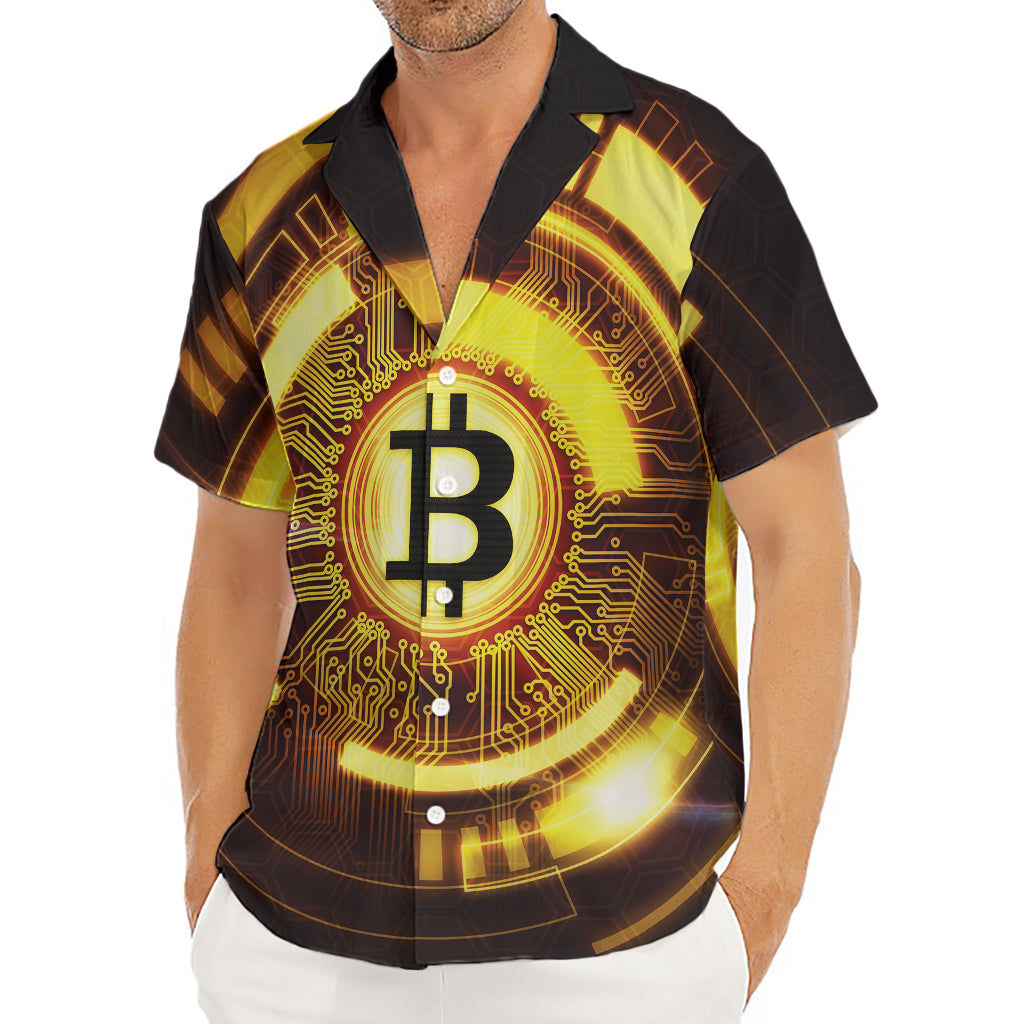 Bitcoin Crypto Symbol Print Men's Deep V-Neck Shirt