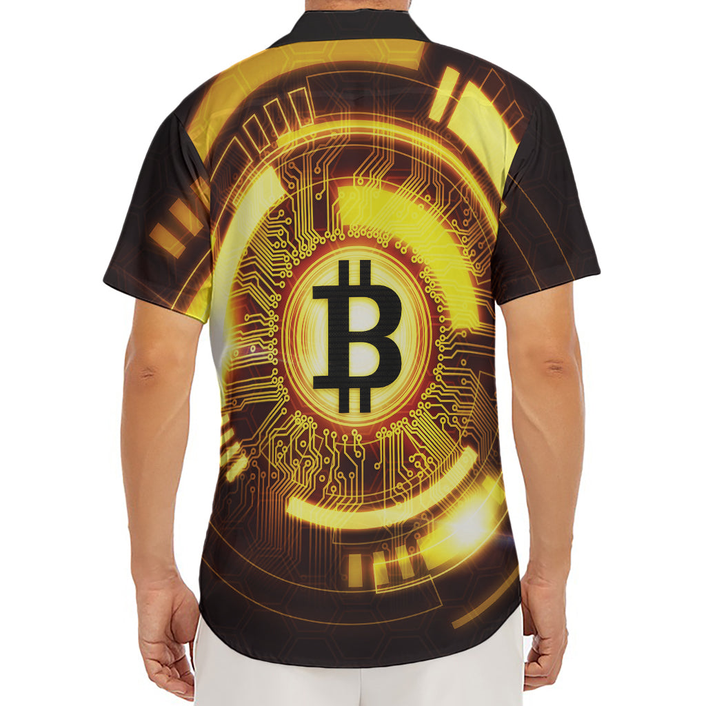 Bitcoin Crypto Symbol Print Men's Deep V-Neck Shirt