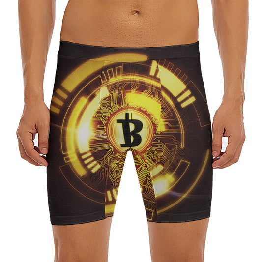 Bitcoin Crypto Symbol Print Men's Long Boxer Briefs
