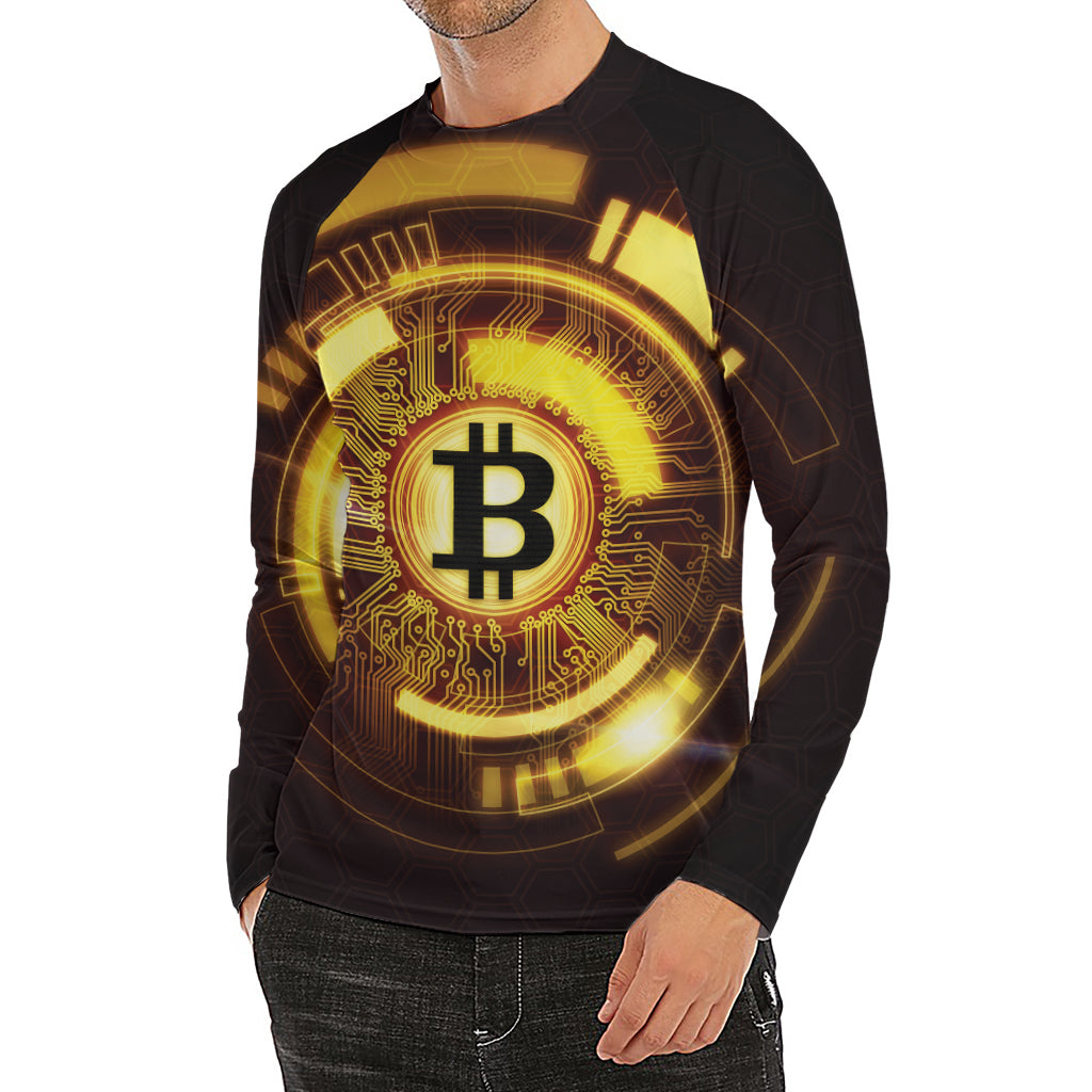 Bitcoin Crypto Symbol Print Men's Long Sleeve Rash Guard