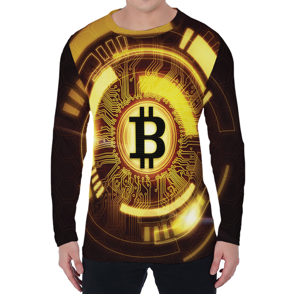 Bitcoin Crypto Symbol Print Men's Long Sleeve T-Shirt