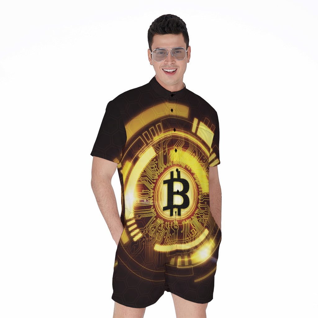 Bitcoin Crypto Symbol Print Men's Rompers