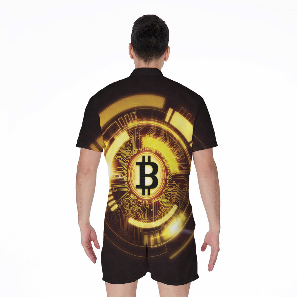 Bitcoin Crypto Symbol Print Men's Rompers