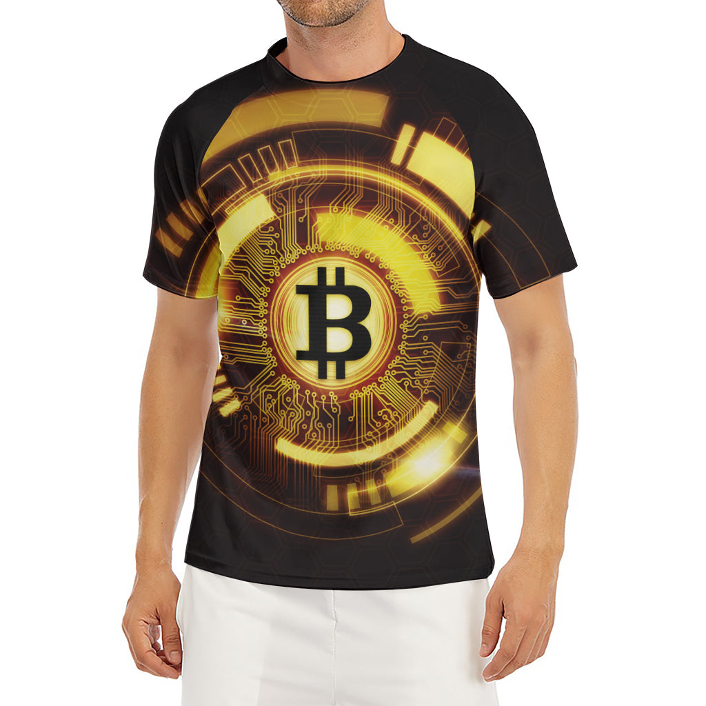 Bitcoin Crypto Symbol Print Men's Short Sleeve Rash Guard