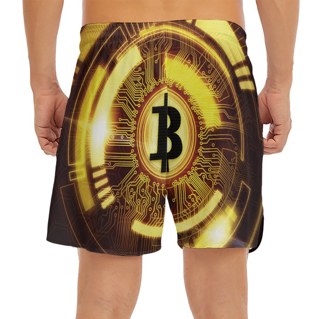 Bitcoin Crypto Symbol Print Men's Split Running Shorts