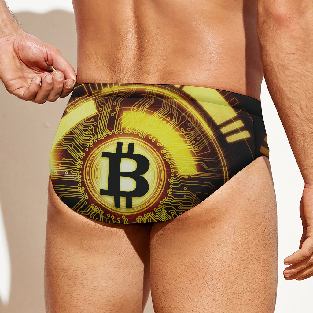 Bitcoin Crypto Symbol Print Men's Swim Briefs