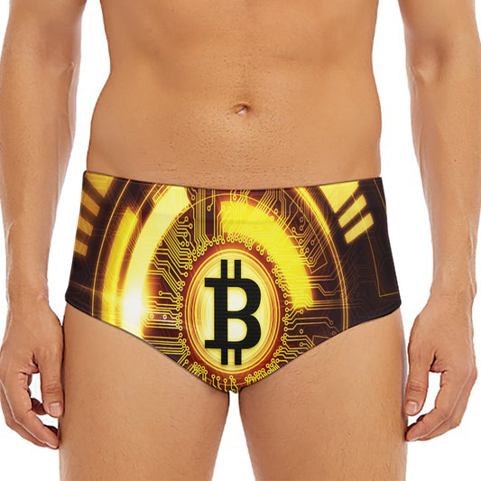Bitcoin Crypto Symbol Print Men's Triangle Swim Briefs