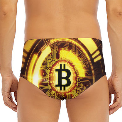 Bitcoin Crypto Symbol Print Men's Triangle Swim Briefs