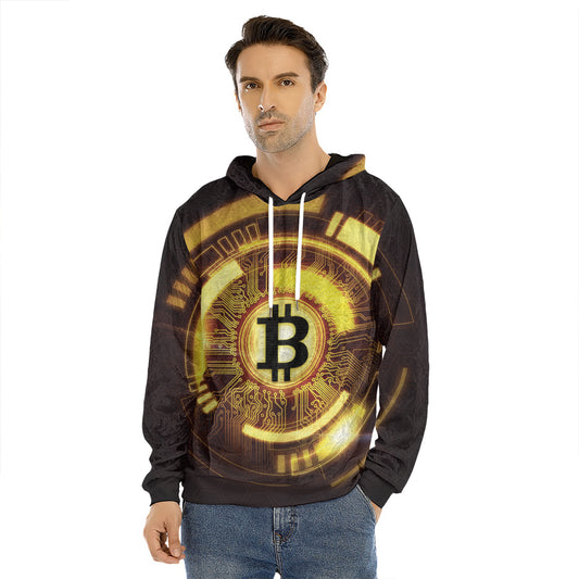 Bitcoin Crypto Symbol Print Men's Velvet Pullover Hoodie