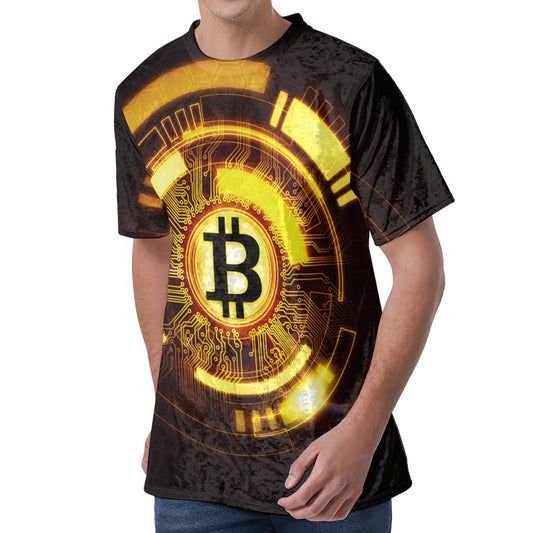 Bitcoin Crypto Symbol Print Men's Velvet T-Shirt