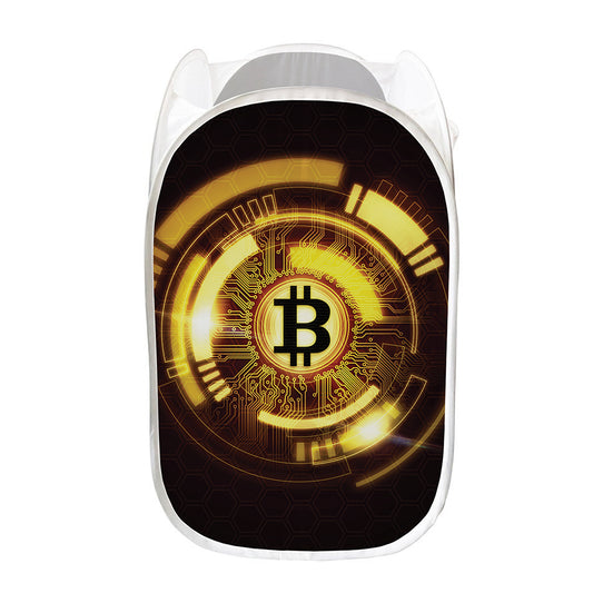 Bitcoin Crypto Symbol Print Mesh Laundry Hamper