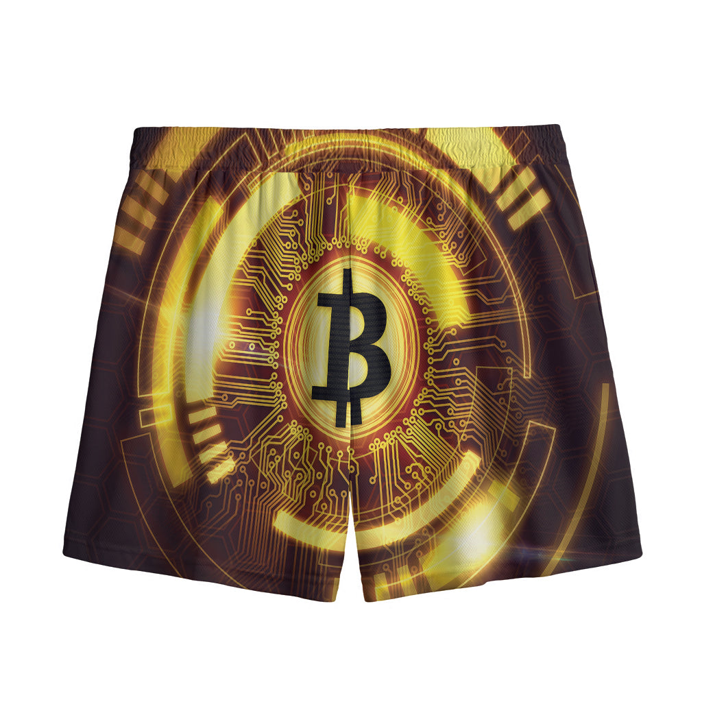 Bitcoin Crypto Symbol Print Mesh Shorts