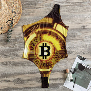 Bitcoin Crypto Symbol Print One Shoulder Bodysuit