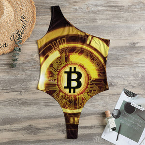 Bitcoin Crypto Symbol Print One Shoulder Bodysuit