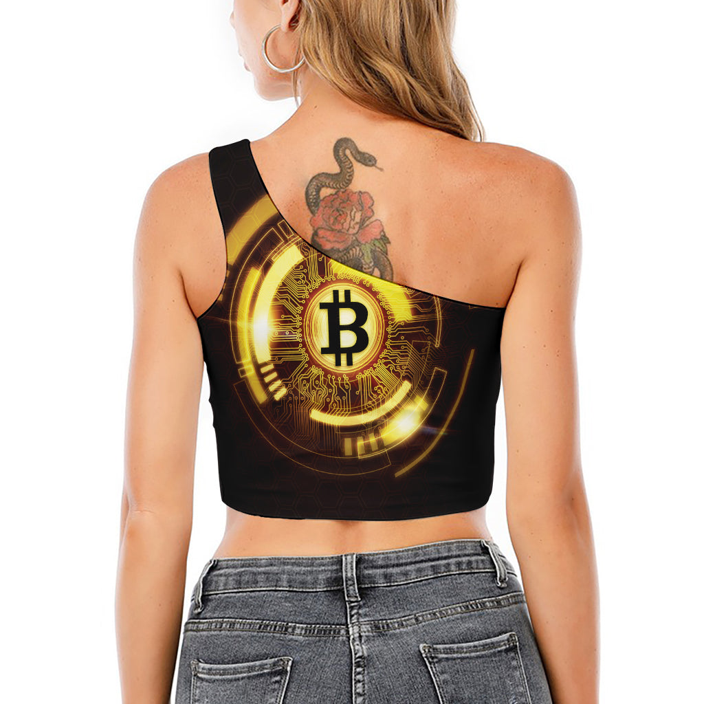 Bitcoin Crypto Symbol Print One Shoulder Crop Top