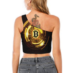 Bitcoin Crypto Symbol Print One Shoulder Crop Top