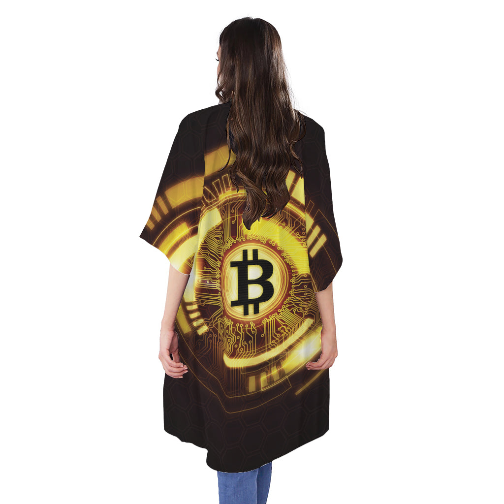 Bitcoin Crypto Symbol Print Open Front Beach Cover Up