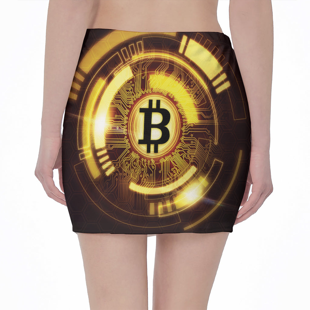 Bitcoin Crypto Symbol Print Pencil Mini Skirt