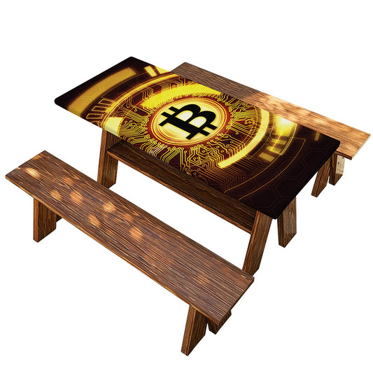 Bitcoin Crypto Symbol Print Picnic Table Cover