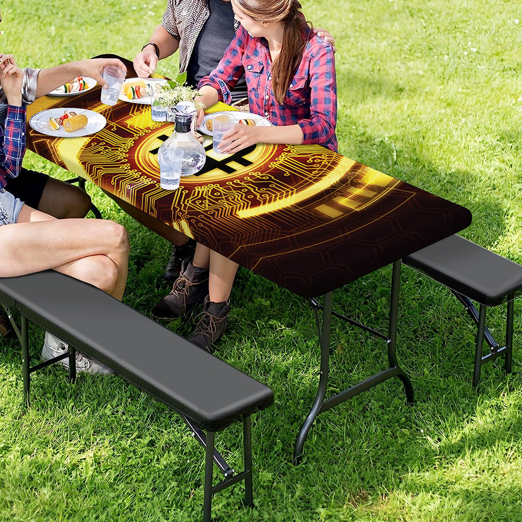 Bitcoin Crypto Symbol Print Picnic Table Cover