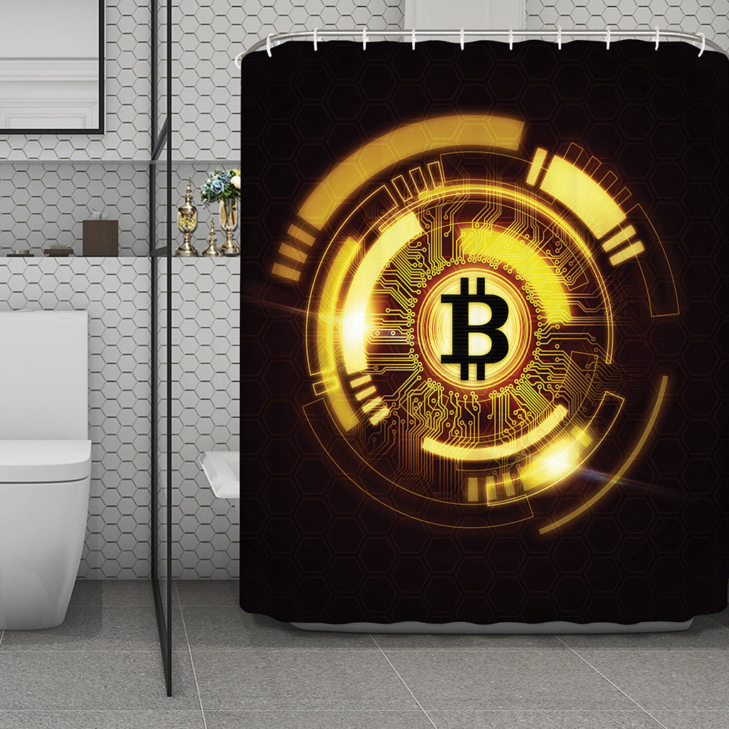 Bitcoin Crypto Symbol Print Polyester Shower Curtain