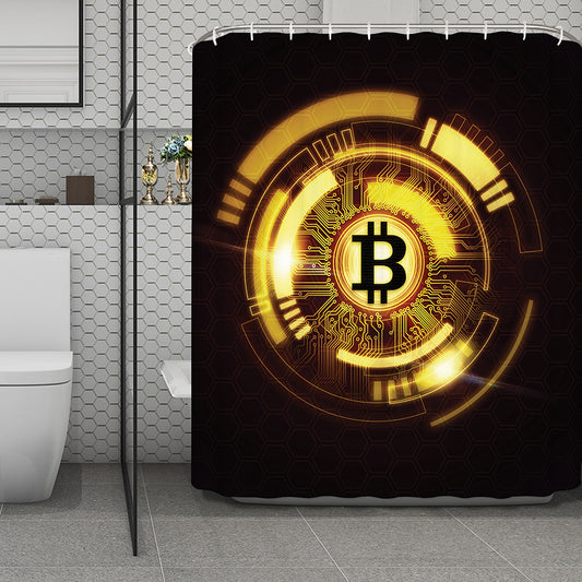 Bitcoin Crypto Symbol Print Polyester Shower Curtain