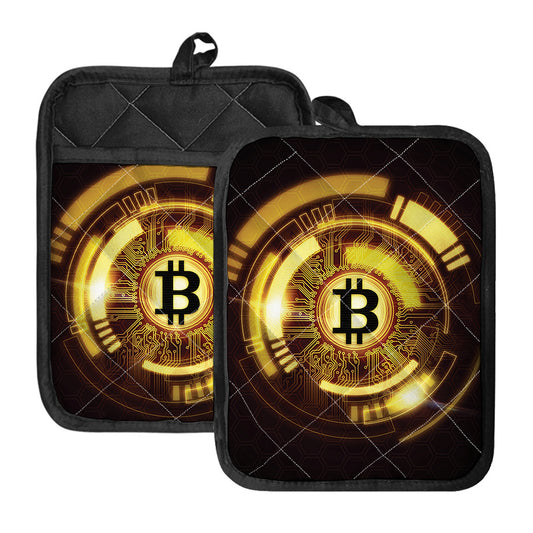 Bitcoin Crypto Symbol Print Pot Holders With Pocket