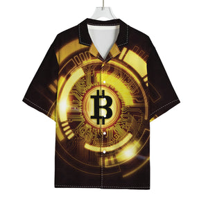 Bitcoin Crypto Symbol Print Rayon Hawaiian Shirt