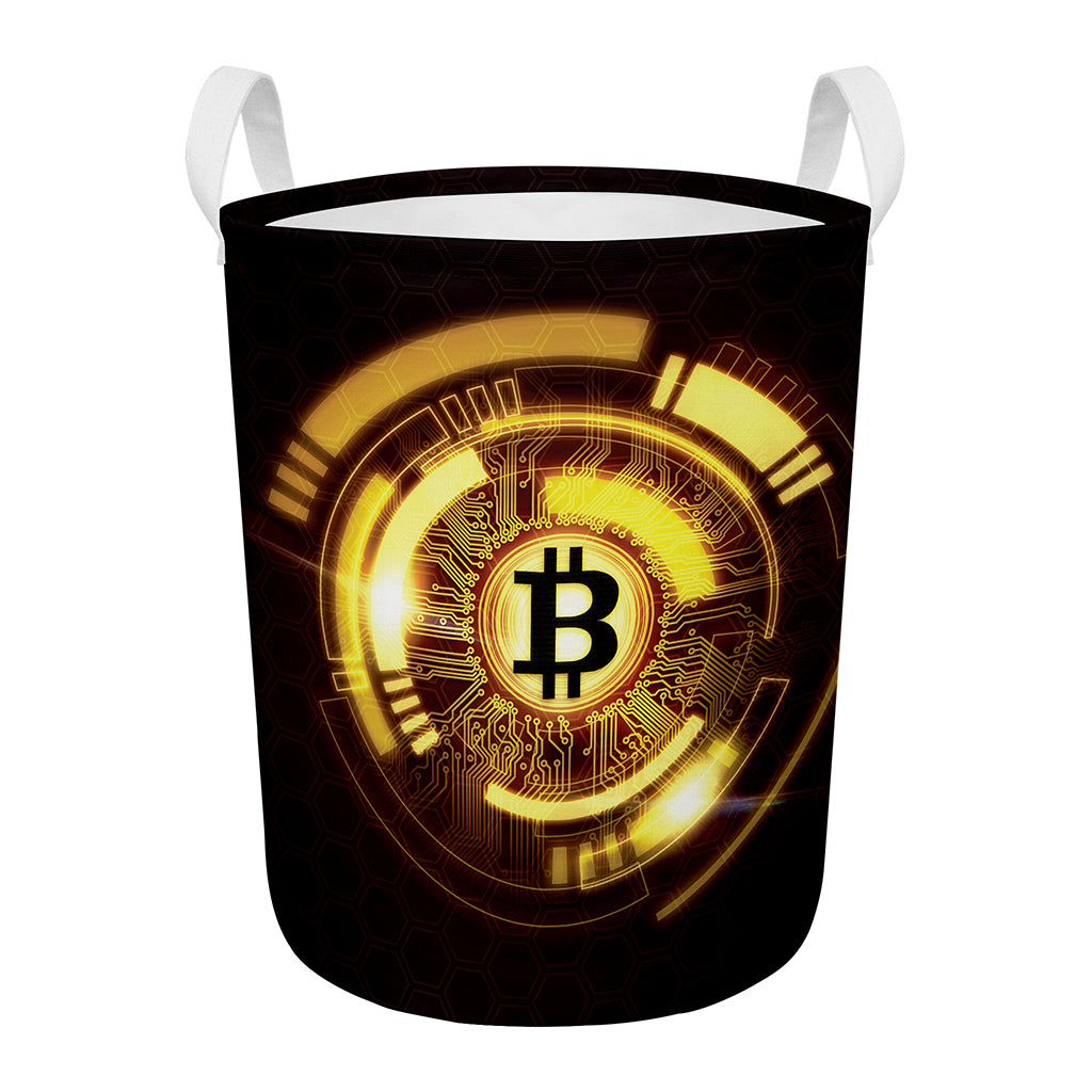 Bitcoin Crypto Symbol Print Round Laundry Basket