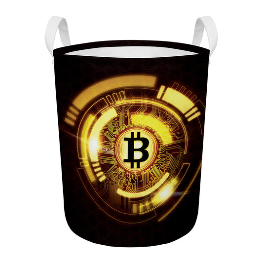 Bitcoin Crypto Symbol Print Round Laundry Basket