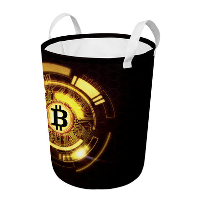 Bitcoin Crypto Symbol Print Round Laundry Basket